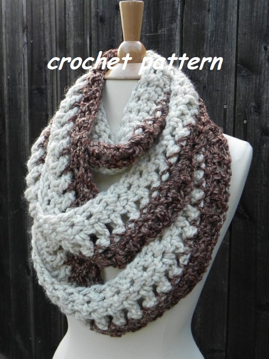 Crochet Pattern Infinity Scarf REVERSIBLE Cowl Neckwarmer Circle Scarf ...