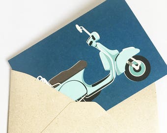 Birthday Card | Blank Card | Card for him | Card for friend | Thank you Card | Scooter Card | Vespa Card | Card for friend | Motorbike card