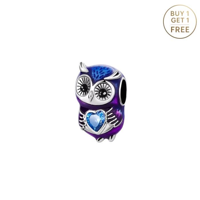 Genuine Sterling Silver 925 Bracelet Charm • Small Owl & Heart Charm • Pando