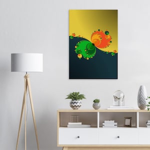 Colorful Fractal Art Canvas | Modern Abstract Wall Decor | Geometric Mathematical Artwork | Green & Orange Spiral Print