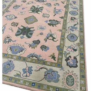 Pink Beige Oushak rug best choice High Quality rug multi size Hand-knotted Vintage Oushak Wool Rug for Living Room, Dining room, Office