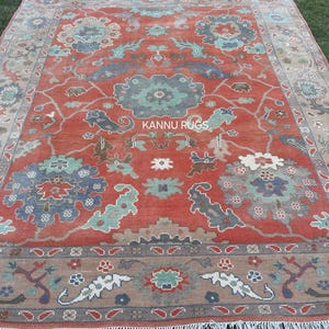 Handknotted Indo Oushak Wool Rug: Antique Style, Orange & Beige, 4x6 ft