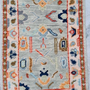 Hand Knotted Gold Blue Oushak Rugs, Contemporary Modern Area Rugs, Beige Turkish Rug With Ivory Accent: Evergreen Wool Rug for living-room