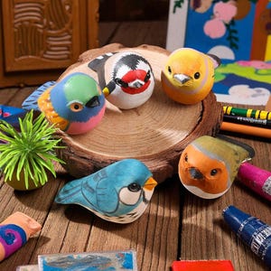 Mini Wooden Bird Home Decor Wood Pet Figures,Gift for Bird Lover,Adorable Wood Bird Figurine Gifts, Handcarved Wood Bird Ornament,Desk Decor