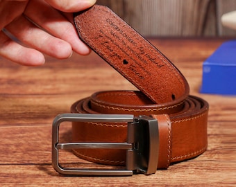 Engraved Genuine Leather Belt for Men, Personalized Belt for Husband Boyfriend, Anniversary Gift for Fiancé, Custom Funny Gift for Father