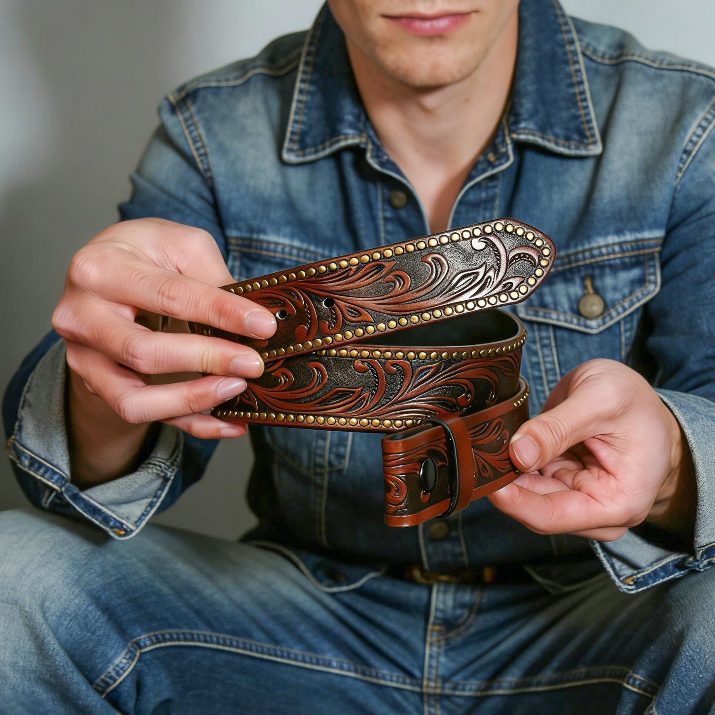 Zwarte western riem met studs - western