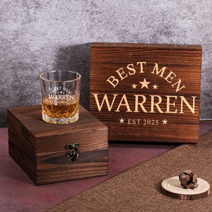 Personalized Whiskey Glass Set with Wooden Box,Personalized Whisky Glass Groomsmen,Groomsman Proposal,Personalized Groomsmen Gifts