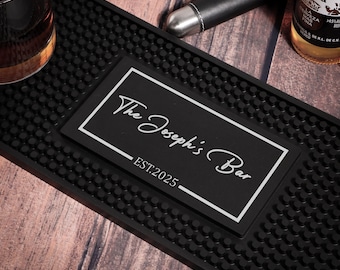 Personalized Bar Mat,Custom Bar Runner,Home Bar Pub Accessories Art,Rubber Bartender Mat,Silicone Beer Mat,Vintage mens gift