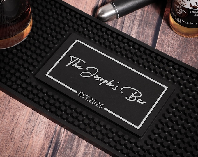 Personalized Bar Mat,Custom Bar Runner,Home Bar Pub Accessories Art,Rubber Bartender Mat,Silicone Beer Mat,Vintage mens gift