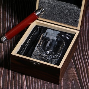 Personalized Whiskey Glasses Set with Wooden Box,Personalized Whiskey Glasses,Whiskey Stones, Gift for Him, Boyfriend Gift, Gifts for Men