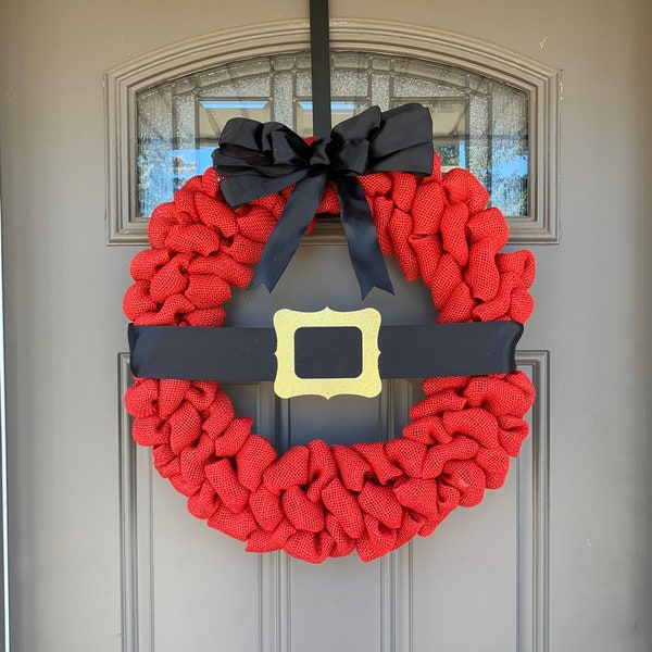 Christmas Santa Wreath, Winter Wreath and Decor, Free Shipping, Red Burlap Wreath, Home Decor, Front Door Wreath