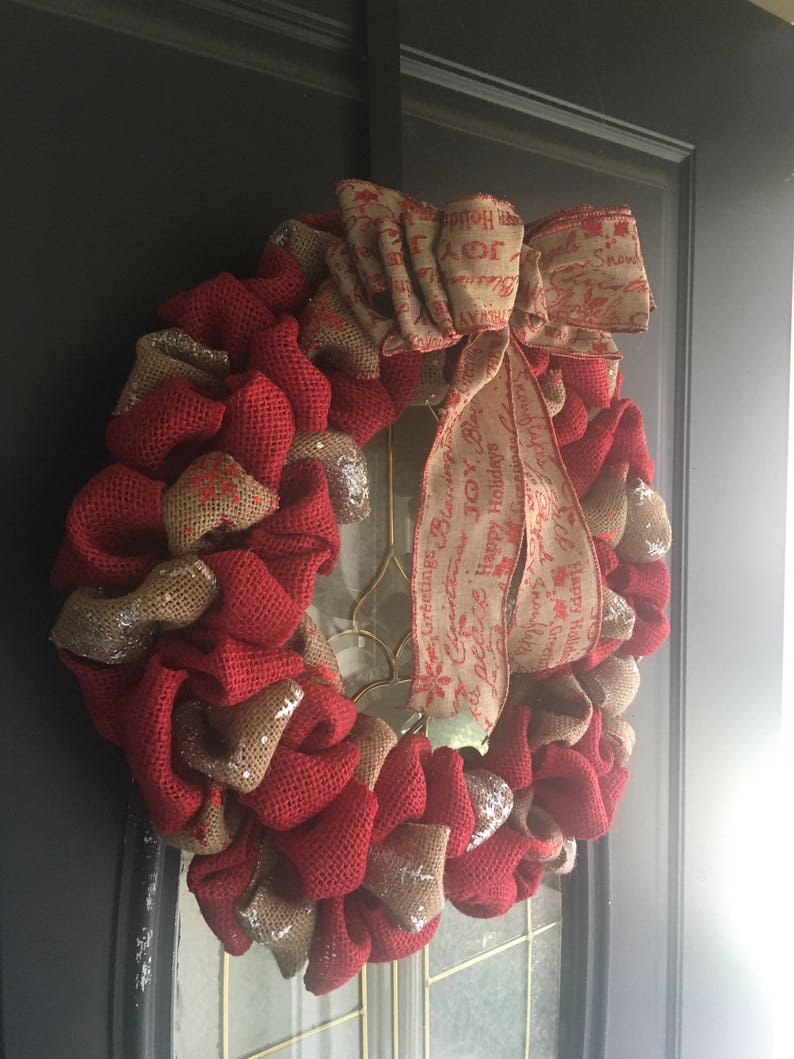 Winter Wreath and Decor Snowflake Burlap Home Decor Christmas Holiday Wreath Red Burlap Wreath Front Door Wreath