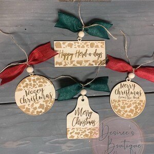 Mooey Christmas Cow Print Laser Cut Ornament Cow Tag Ornament | From The Herd Cow Tag Christmas Ornament