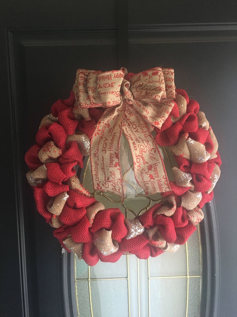 Winter Wreath and Decor Snowflake Burlap Home Decor Christmas Holiday Wreath Red Burlap Wreath Front Door Wreath