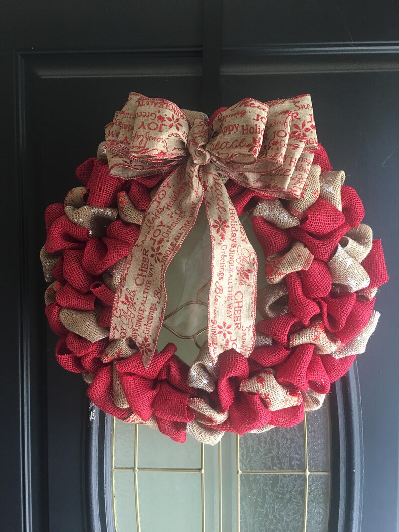 Winter Wreath and Decor Snowflake Burlap Home Decor Christmas Holiday Wreath Red Burlap Wreath Front Door Wreath