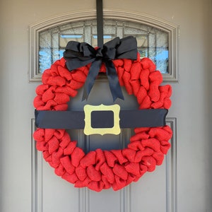Christmas Santa Wreath, Winter Wreath and Decor, Free Shipping, Red Burlap Wreath, Home Decor, Front Door Wreath image 2