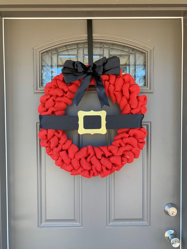 Christmas Santa Wreath, Winter Wreath and Decor, Free Shipping, Red Burlap Wreath, Home Decor, Front Door Wreath 19 inches