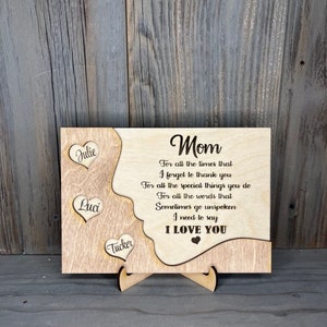 Mom Poem Heart Sign | Engraved Poem Mother&#39;s Day Home Decor | Mom Laser Cut Signs