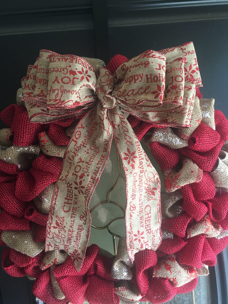 Winter Wreath and Decor Snowflake Burlap Home Decor Christmas Holiday Wreath Red Burlap Wreath Front Door Wreath