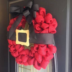 Christmas Santa Wreath, Winter Wreath and Decor, Free Shipping, Red Burlap Wreath, Home Decor, Front Door Wreath image 9