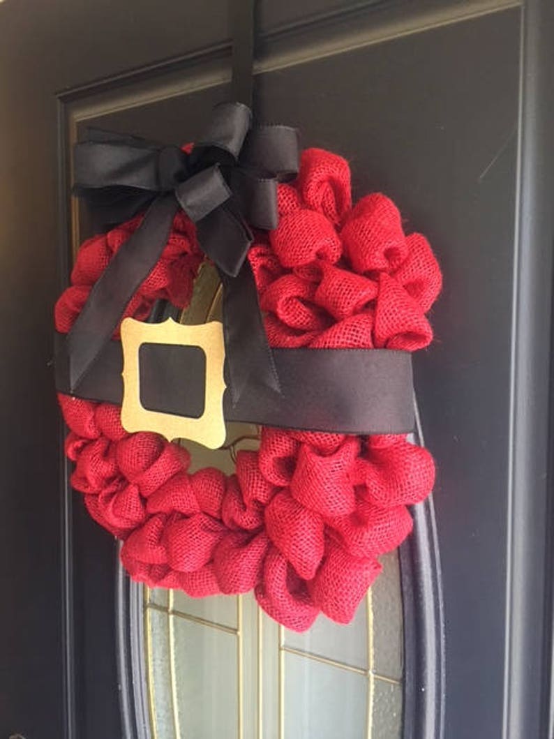 Christmas Santa Wreath, Winter Wreath and Decor, Free Shipping, Red Burlap Wreath, Home Decor, Front Door Wreath image 9