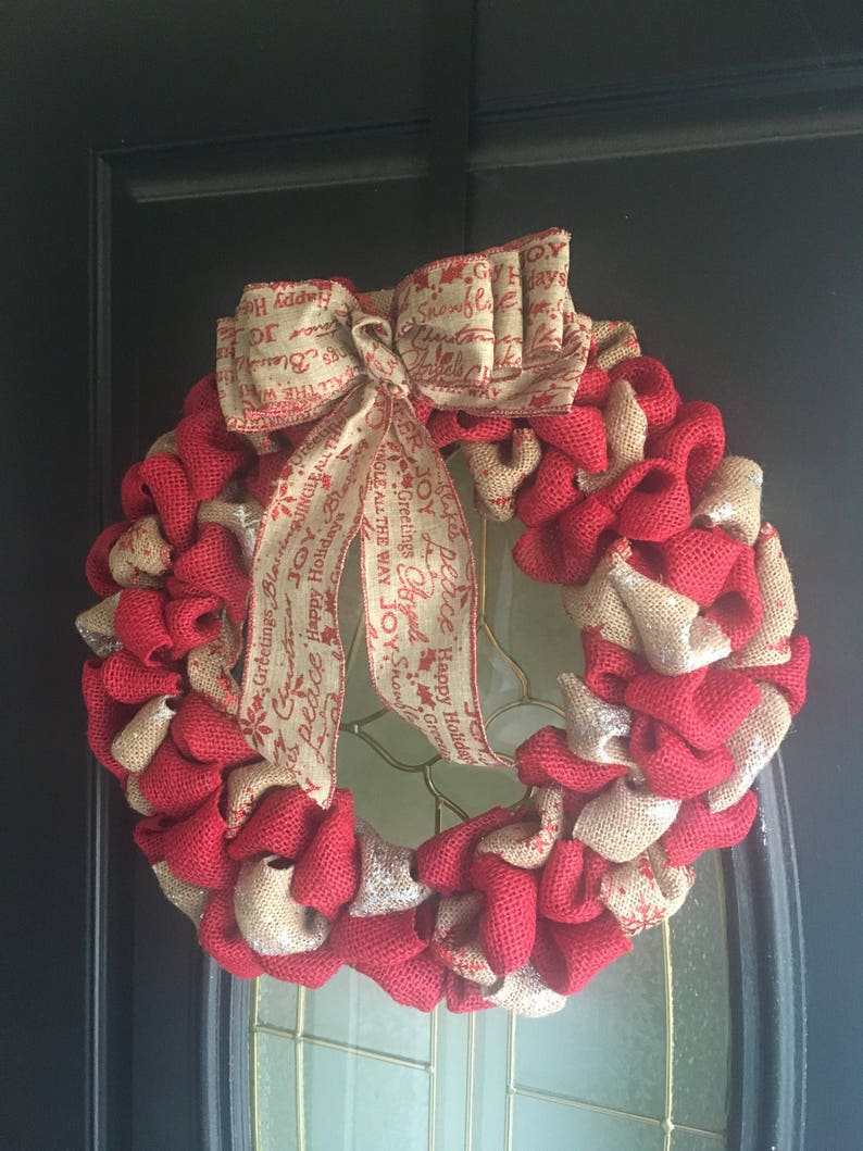 Winter Wreath and Decor Snowflake Burlap Home Decor Christmas Holiday Wreath Red Burlap Wreath Front Door Wreath