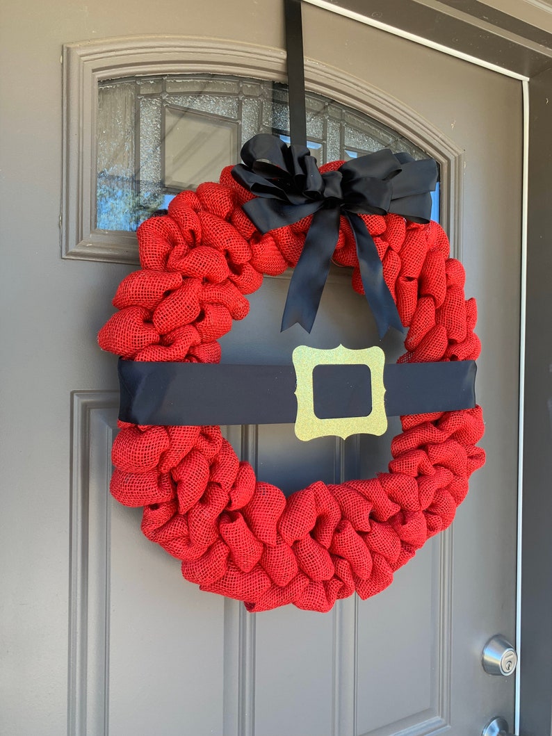 Christmas Santa Wreath, Winter Wreath and Decor, Free Shipping, Red Burlap Wreath, Home Decor, Front Door Wreath image 4