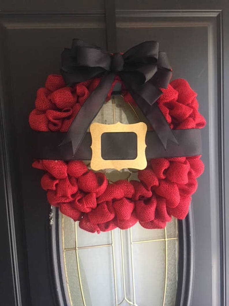 Christmas Santa Wreath, Winter Wreath and Decor, Free Shipping, Red Burlap Wreath, Home Decor, Front Door Wreath image 6