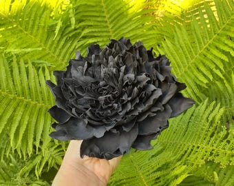 Large Black Peony Brooch, Oversized Black Flower Pin, Statement Brooch for Dress, Floral Pin