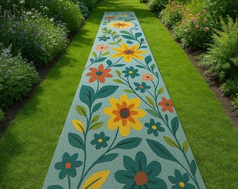 Alfombra de pasillo floral vintage – Alfombra retro de flores para pasillo, alfombra botánica bohemia, alfombra larga de aspecto suave y estético