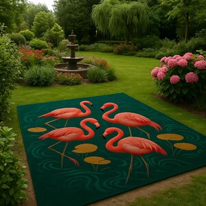 Hand made  tufted Tropical Flamingo Rug Exotic Pink Bird Carpet  Living Room Statement Mat  Nature-Inspired Floor Decor
