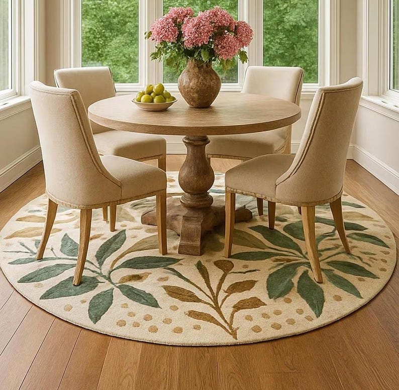 Table Fur Rug Round Floral Tufted Rug for Dining Table Kitchen – 4ft / 5ft / 6ft ...
