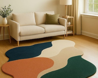 Hand Tufted Abstract Rug: Multi-Color Wavy Carpet