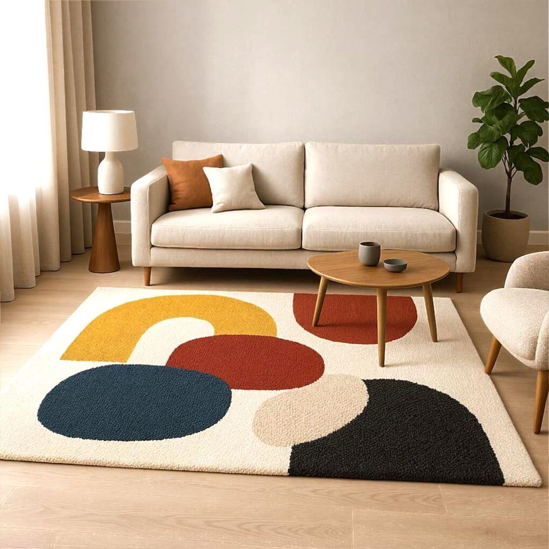 Retro Modern Geometric Rug, Boho Arch Accent Carpet, Hand Tufted - Etsy