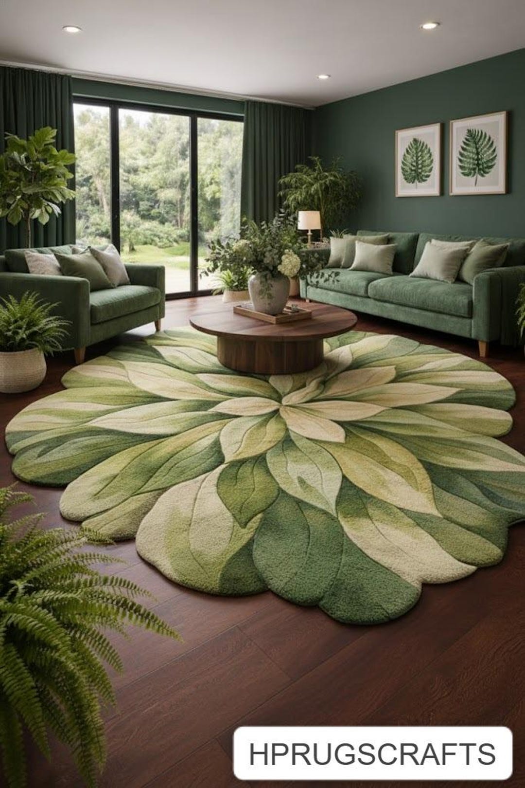 Hand Tufted Wool Rug – Botanical Leaf Flower Area Rug, Organic Shape ...
