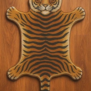 Hand made tufted Tiger Shape Rug for Kids Room  Soft Tufted Jungle Animal Carpet  Playroom & Nursery Decor  Cozy Floor Mat for Boys  Girls