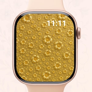 Gold Floral Apple Watch Wallpaper: Luxury Metallic Flower Watch Face (Digital Download