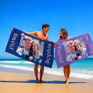 Personalized Photo Beach Towel: Custom Family Vacation Puzzle Gift