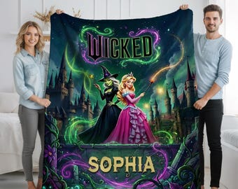 Couverture méchante personnalisée, jeté personnalisé bonne sorcière méchante, cadeau sorcière nom personnalisé, décoration fantaisie Halloween, couverture princesse sorcière