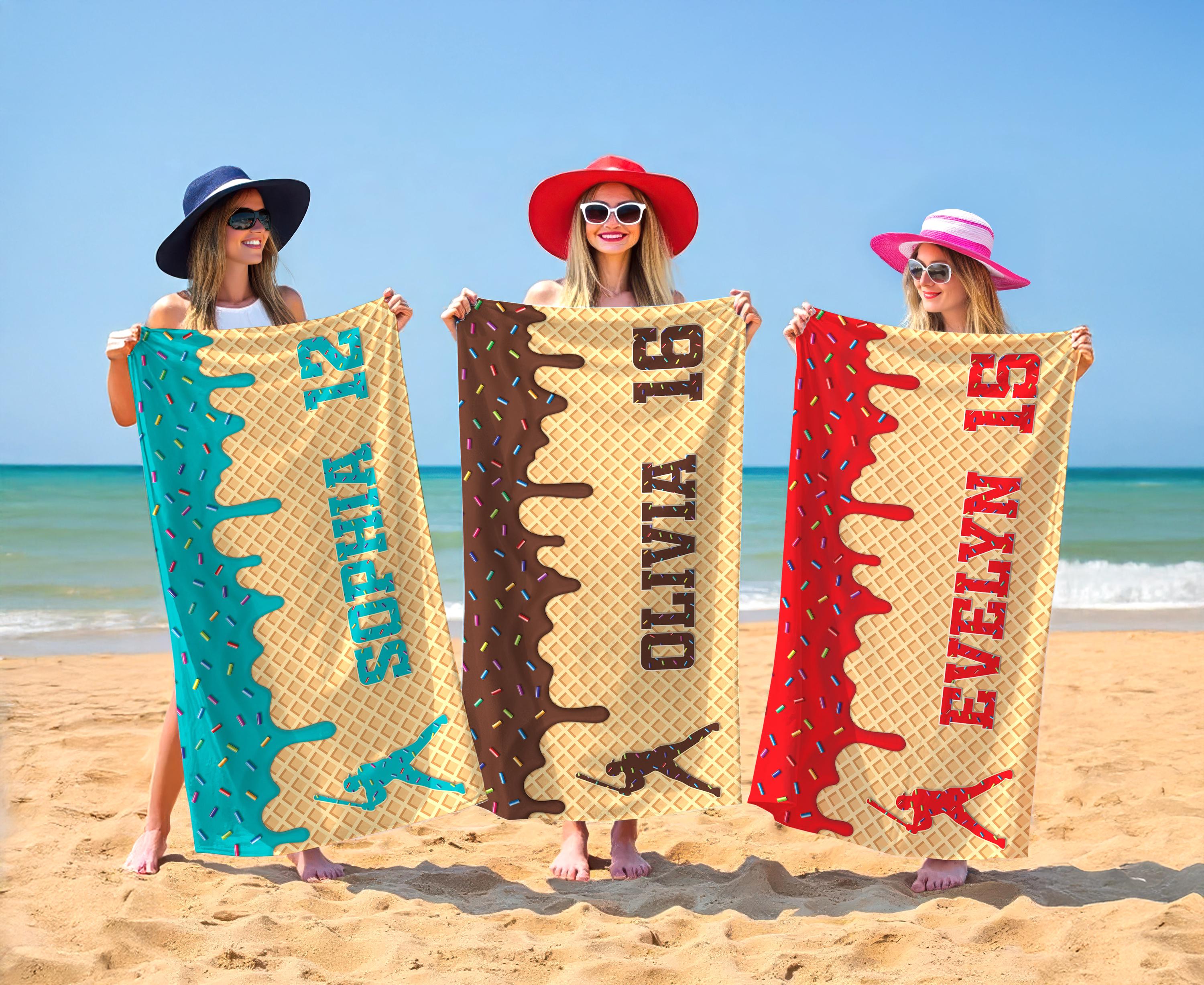 Personalized Ice Cream Drip Baseball Beach Towel for Boys, Custom Sports Towel, Kids Summer Gift, Team Beach Towel, Teen Pool Gift