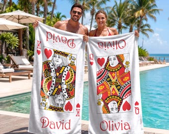 Personalized Playing Card Beach Towel, Single Towel, King Queen Couple Gift, Family Beach Towel.