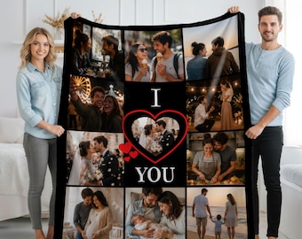 Personalized Photo Blanket for Couples, Custom Picture Throw Blanket, 1st Anniversary Gift for Wife, Husband, Birthday Gift for Her or Him