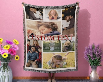 Personalized Photo Woven Blanket, Custom Cotton Throw, Anniversary Gift