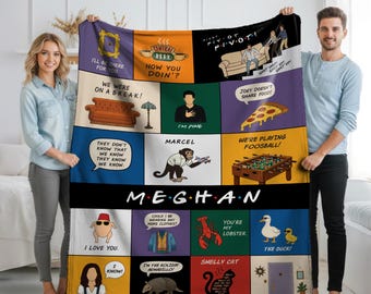 Personalized Friends TV Show Blanket, Custom Name Plush Throw Blanket, Friends Fan Gift, Cozy Valentine Gift, TV Lover Blanket for Her