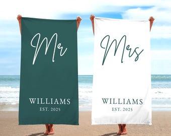 Personalized Mr. and Mrs. Beach Towel: Honeymoon Gift