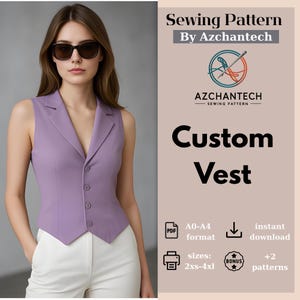 Custom Vest Sewing Pattern PDF – Fitted Women’s Waistcoat Pattern, 2XS-4XL