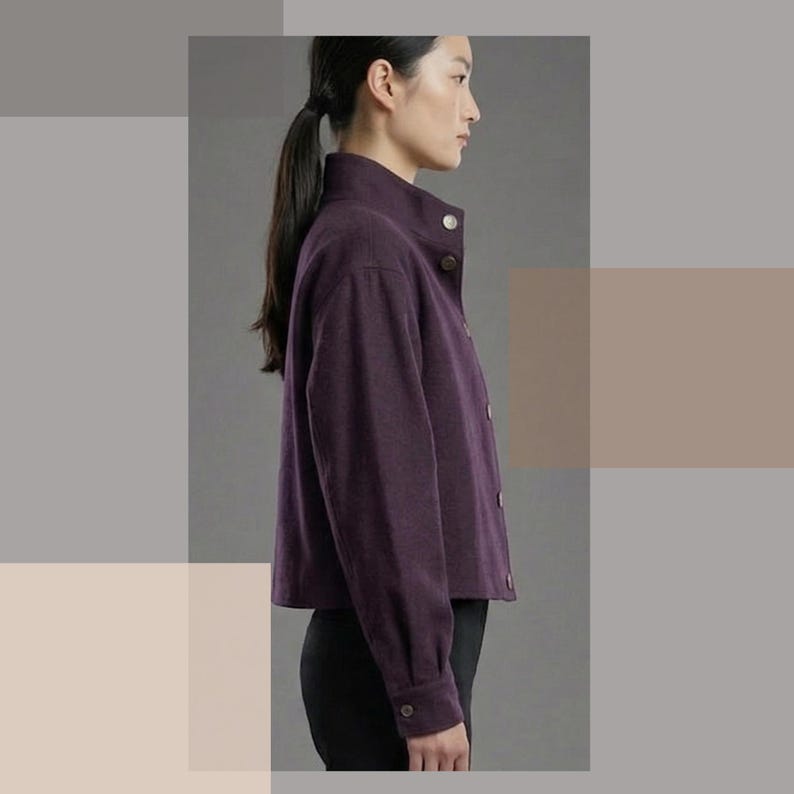 Boxy Cropped Jacket Sewing Pattern | Stand-up Collar Wide Sleeves ...