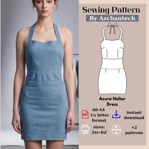 Halter Top Mini Dress Sewing Pattern | Backless Denim PDF Guide | Open Neckline Sun Accessory 2XS-4XL | Digital Download