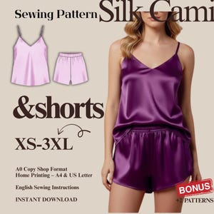 Cami & Shorts Sewing Pattern PDF – Women’s Nightwear Set, Satin Sleepwear Pattern