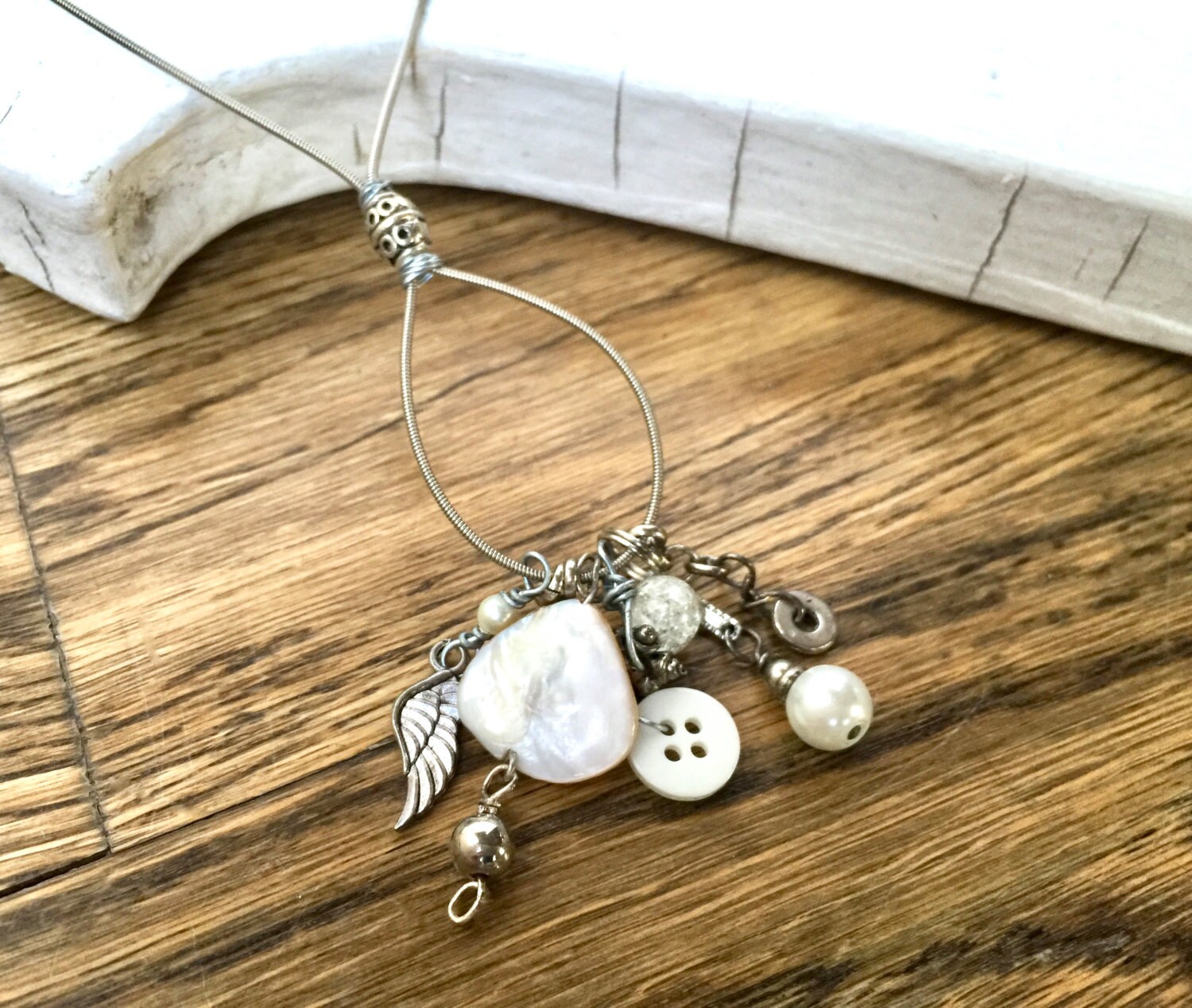 CHARM NECKLACE guitar string necklace silver with pearls Etsy